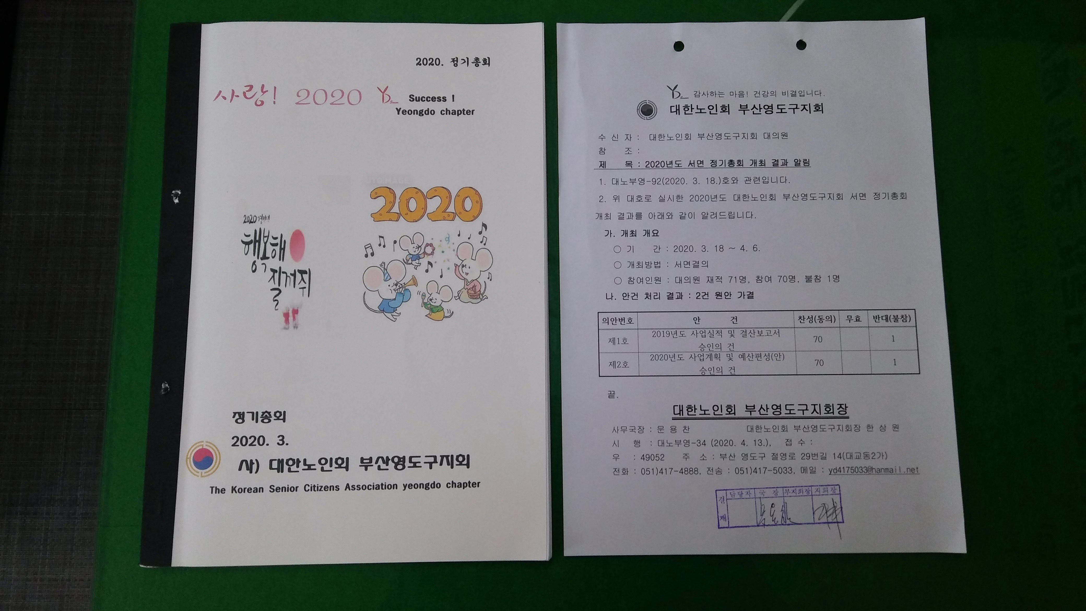 2020년 서면 정기총회 개최